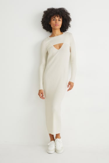 Dámské - Pletené šaty - vzhled 2 v 1 - krémově bílá