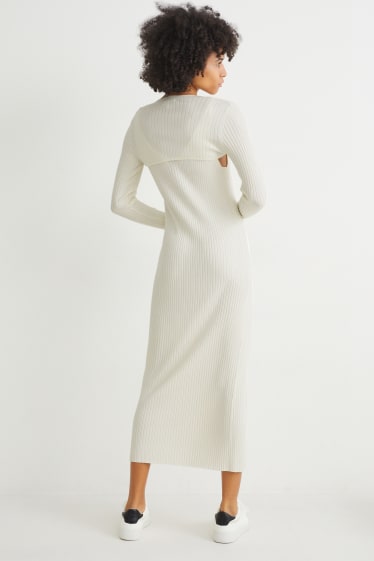Dámské - Pletené šaty - vzhled 2 v 1 - krémově bílá