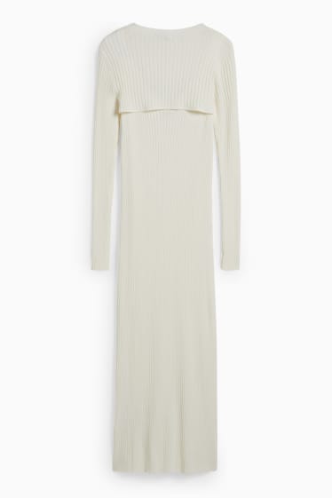 Damen - Strickkleid - 2-in-1-Look - cremeweiß