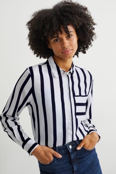 Women - Blouse - striped - black / white