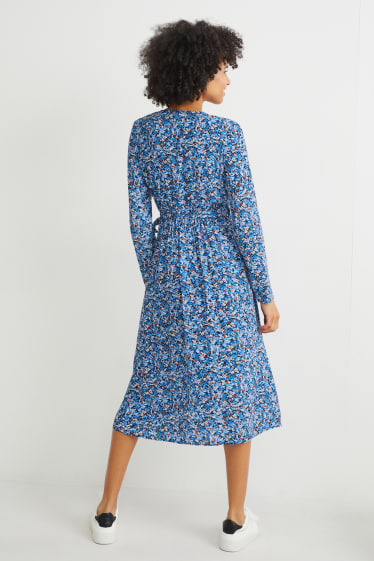 Dámské - Zavinovací šaty - s květinovým vzorem - modrá