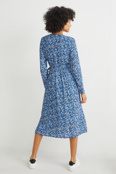 Femmes - Robe portefeuille - à fleurs - bleu