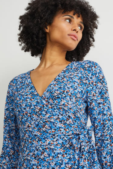 Femmes - Robe portefeuille - à fleurs - bleu