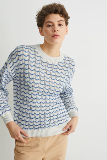 Damen - Pullover - gestreift - cremeweiß