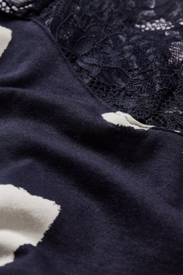 Damen - Pyjama-Top - geblümt - dunkelblau