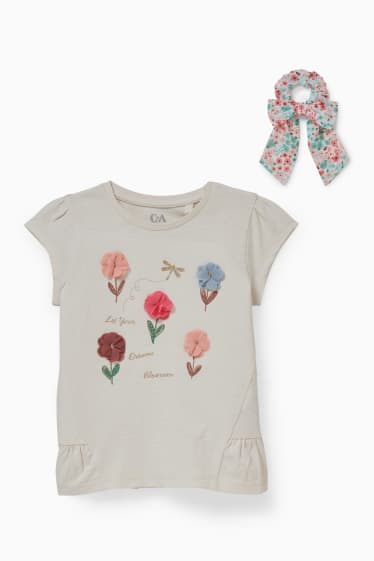 Kinder Mädchen - Set - Kurzarmshirt und Scrunchie - 2 teilig - cremeweiss