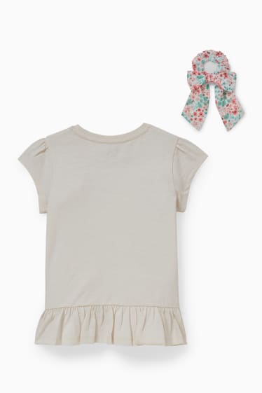 Kinder Mädchen - Set - Kurzarmshirt und Scrunchie - 2 teilig - cremeweiss