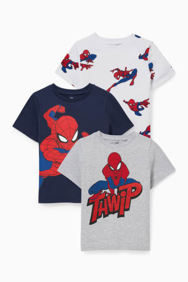Enfants garçons - Lot de 3 - Spider-Man - T-shirts - bleu foncé