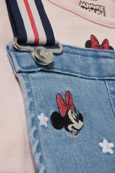 Dětské - Minnie Mouse - souprava - tričko s krátkým rukávem a šaty s laclem - 2dílná - džíny - světle modré