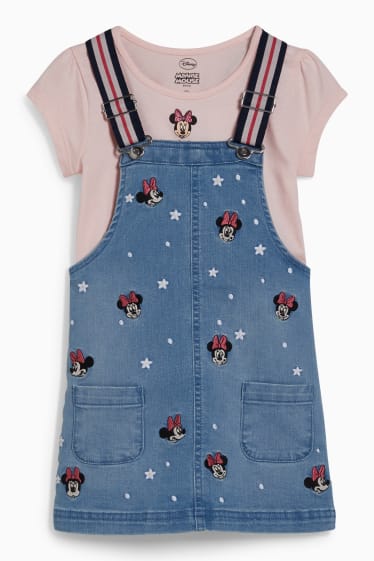 Enfants filles - Minnie Mouse - ensemble - T-shirt et robe-salopette - 2 pièces - jean bleu clair