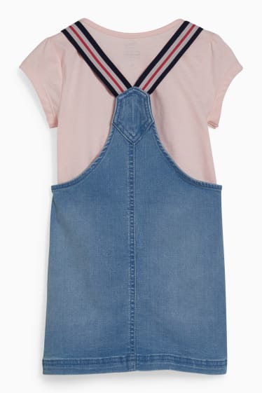 Dětské - Minnie Mouse - souprava - tričko s krátkým rukávem a šaty s laclem - 2dílná - džíny - světle modré