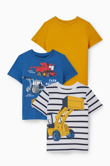 Niños - Pack de 3 - excavadoras - camisetas de manga corta - azul oscuro