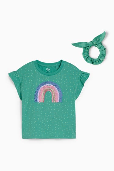 Bambine - Set - maglia a maniche corte e scrunchie - 2 pezzi - verde