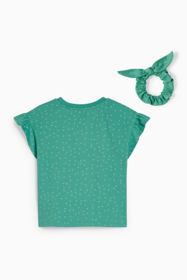Copii - Set - tricou cu mânecă scurtă și elastic de păr - 2 piese - verde