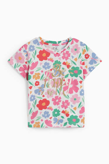 Dzieci - Koszulka z krótkim rękawem - w kwiaty - kremowobiały