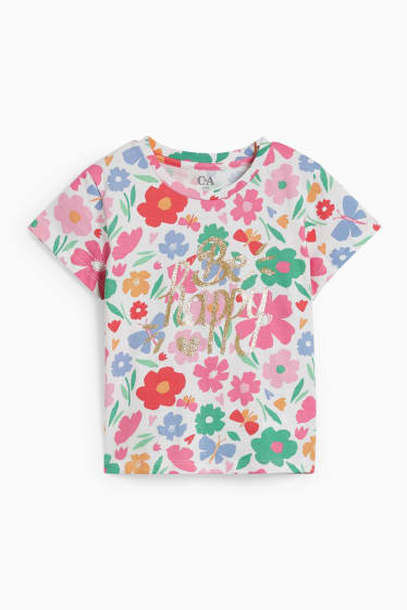 Kinderen - T-shirt - gebloemd - crème wit