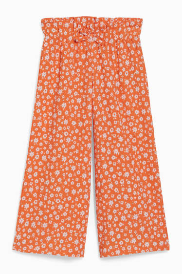 Dzieci - Spodnie z tkaniny - w kwiaty - pomarańczowy