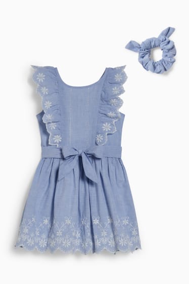 Kinder - Set - Kleid und Scrunchie - 2 teilig - hellblau