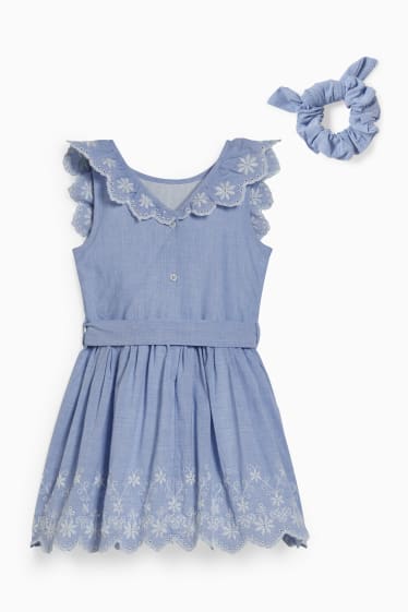 Kinder - Set - Kleid und Scrunchie - 2 teilig - hellblau