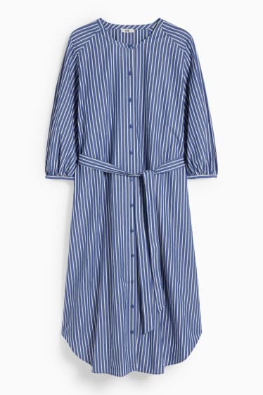 Damen - Blusenkleid - gestreift - blau / weiß