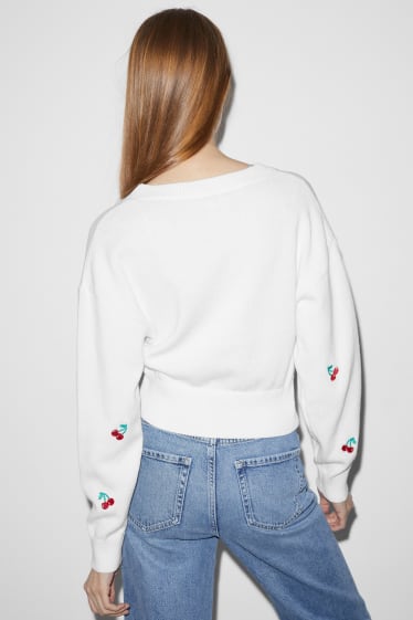Dona - CLOCKHOUSE - jaqueta de punt crop - estampada - blanc