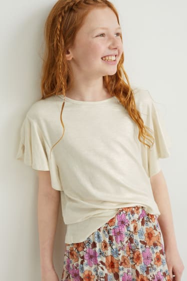 Dětské - Tričko s krátkým rukávem - s třpytivým efektem - krémově bílá