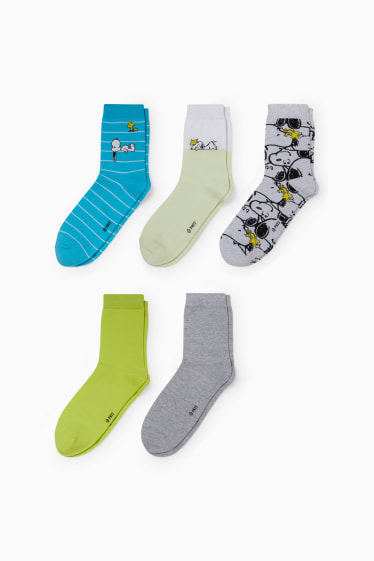 Dámské - Multipack 5 ks - ponožky s motivem - Peanuts - modrá
