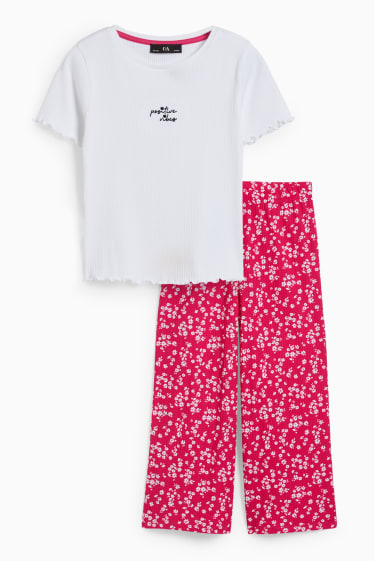 Enfants filles - Ensemble - T-shirt et pantalon de toile - 2 pièces - rose foncé