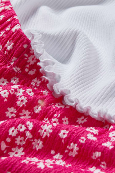 Enfants filles - Ensemble - T-shirt et pantalon de toile - 2 pièces - rose foncé