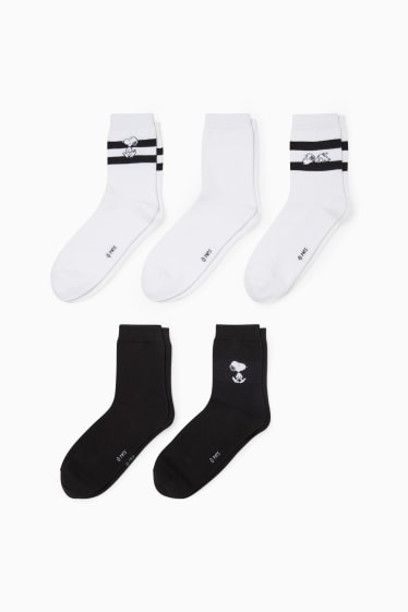 Damen - Multipack 5er - Socken mit Motiv - Snoopy - weiß