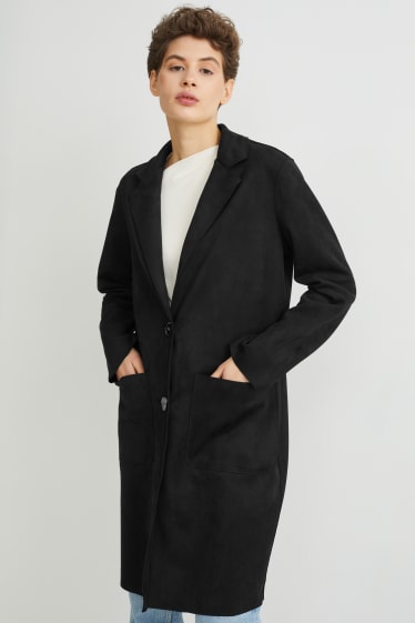 Damen - Mantel - Velourslederimitat - schwarz