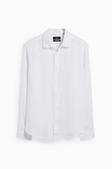 Herren - Leinenhemd - Regular Fit - Cutaway - weiß