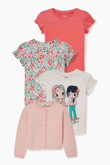 Bambine - Confezione da 4 - cardigan e 3 t-shirt - fucsia