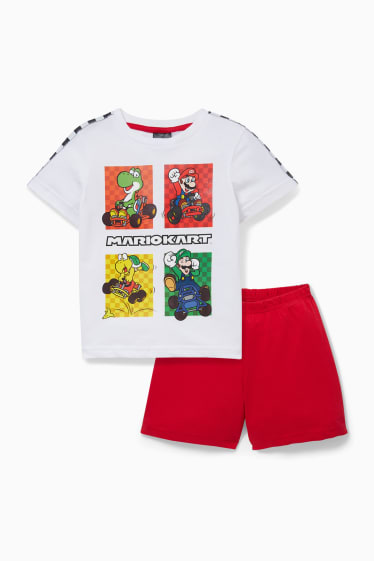 Kinder Jungen - Mario Kart - Shorty-Pyjama - 2 teilig - weiss