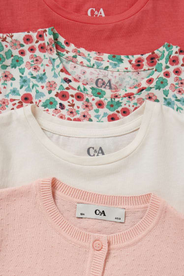Bambine - Confezione da 4 - cardigan e 3 t-shirt - fucsia