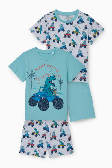 Kinder Buben - Multipack 2er - Dino - Pyjama - 4 teilig - helltürkis