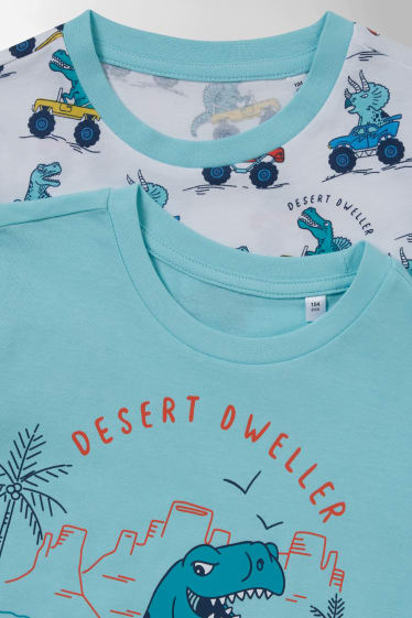 Kinder Buben - Multipack 2er - Dino - Pyjama - 4 teilig - helltürkis
