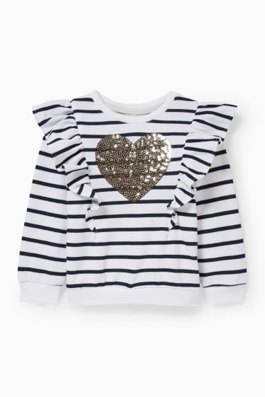 Kinder Mädchen - Sweatshirt - Glanz-Effekt - gestreift - weiß / blau
