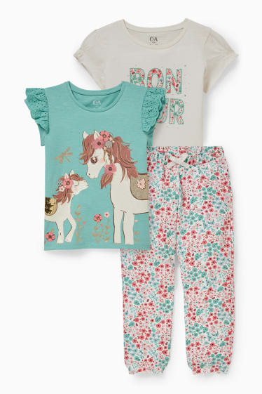 Enfants - Ensemble - 2 T-shirts et pantalon - 3 pièces - vert