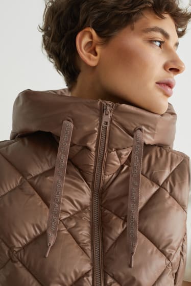 Dames - Gewatteerde bodywarmer met capuchon - lichtbruin