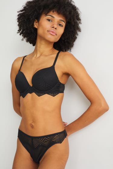 Women - Underwire Bra - PLUNGE - push-up - black