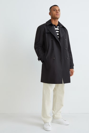 Men - Trench coat - with recycled nylon - black