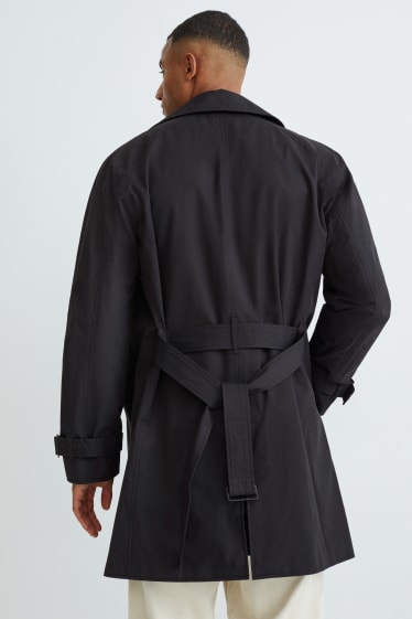 Men - Trench coat - with recycled nylon - black