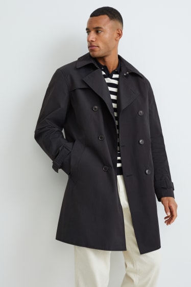 Men - Trench coat - with recycled nylon - black