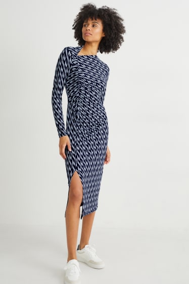 Women - Dress - patterned - dark blue