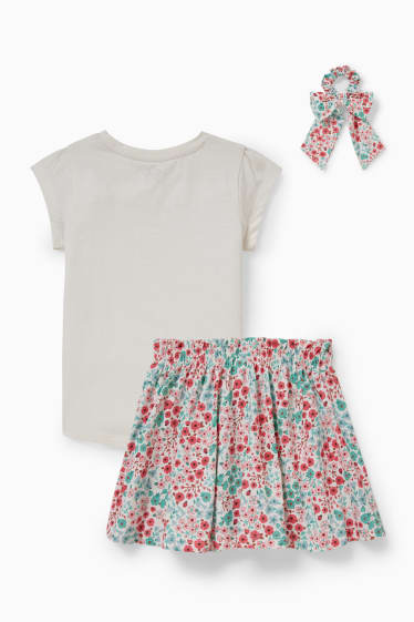 Children - Set - short sleeve T-shirt, skirt and scrunchie - 3 piece - cremewhite