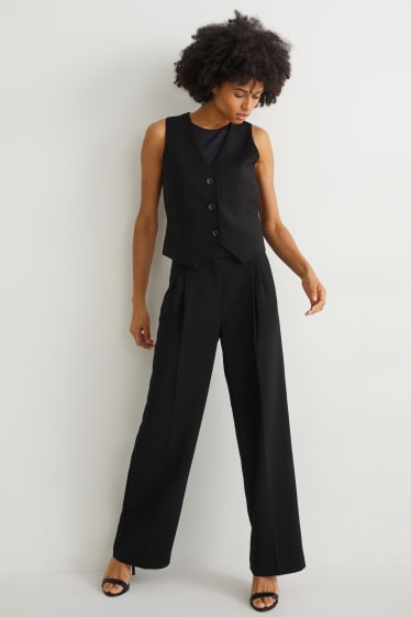 Dona - Pantalons formals - high waist - wide leg - negre