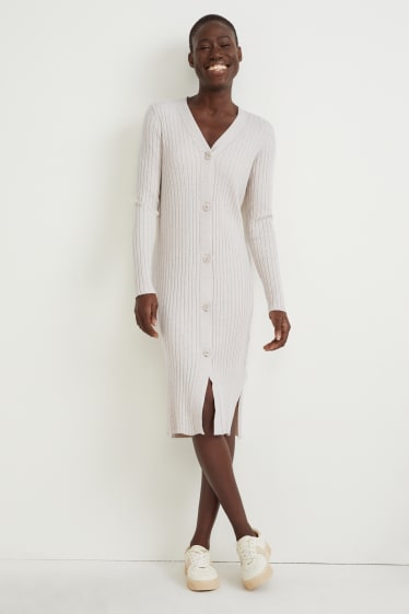 Women - Knitted dress - light beige