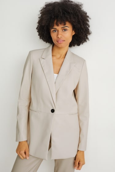 Women - Blazer - regular fit - faux leather - cremewhite