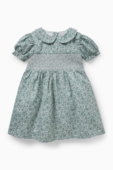 Babys - Baby-Kleid - geblümt - dunkelgrün / weiss